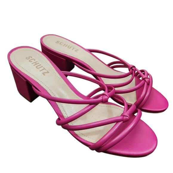 SCHUTZ Princey Leather Sandals In Hot Pink 6.5 Coquette Party‎ Cocktail - Picture 1 of 8